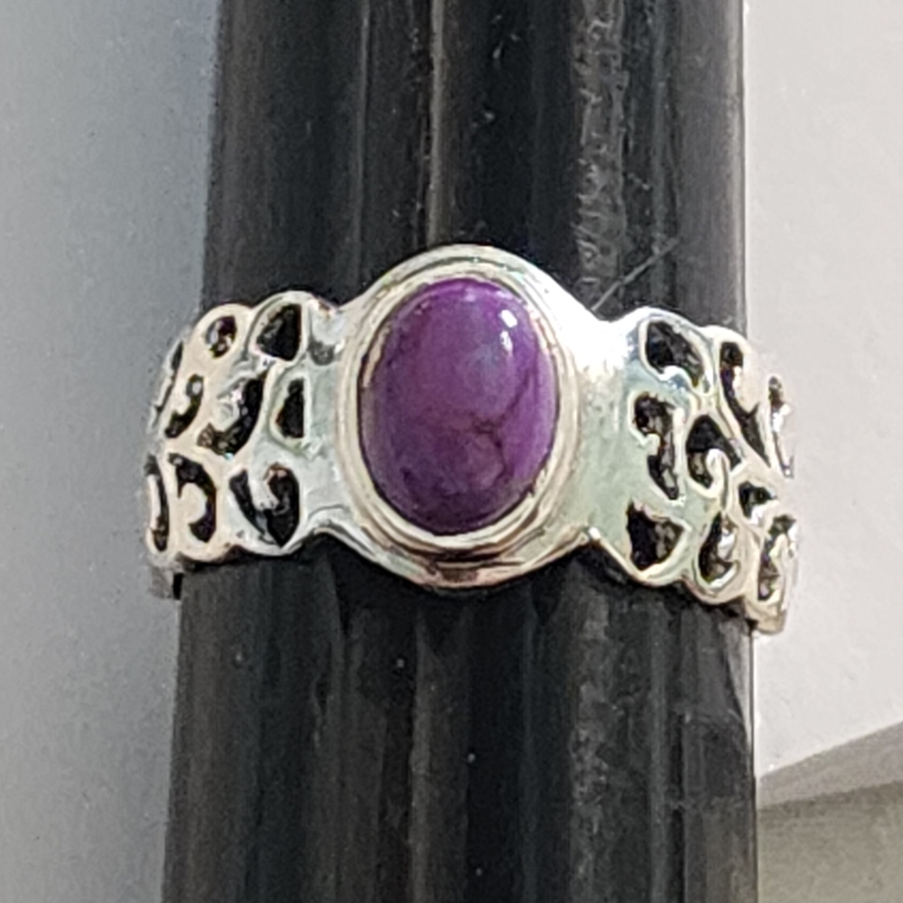 925 Sterling Silver Purple Turquoise Ring Southwest Cowgirl Filigree Band Sz 8